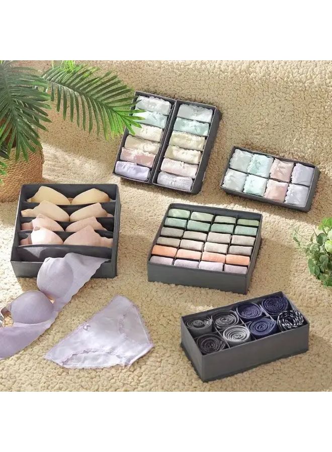 Foldable Drawer Organizer Set For Bras Socks Ties Grey Closet Storage System - Image 2