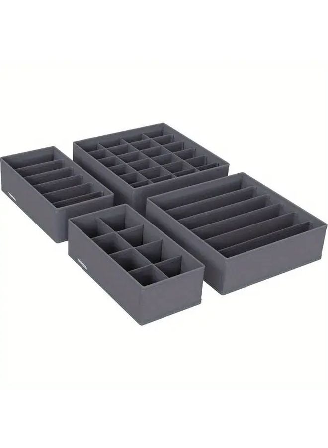Foldable Drawer Organizer Set For Bras Socks Ties Grey Closet Storage System - Image 1