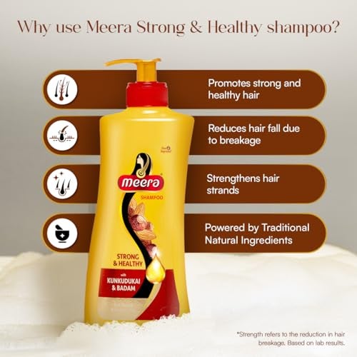 Meera Strong and Healthy Shampoo, With Goodness Of Kunkudukai and Badam, For Men And Women ,650ml, Yellow (MSAM0650SNH01R) - Image 4