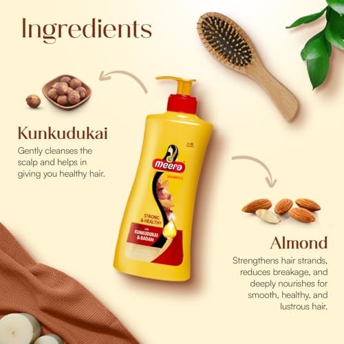 Meera Strong and Healthy Shampoo, With Goodness Of Kunkudukai and Badam, For Men And Women ,650ml, Yellow (MSAM0650SNH01R) - Image 2