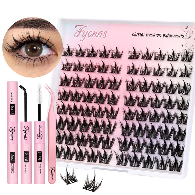 Fyonas Lash Clusters Kit Manga Eyelash Clusters Spiky Lash Extension Kit 80Pcs C Curl Natural Cluster Eyelash Extensions with Waterproof Lash Glue and Tweezers DIY at Home (Cutey Kit-A) - Image 1