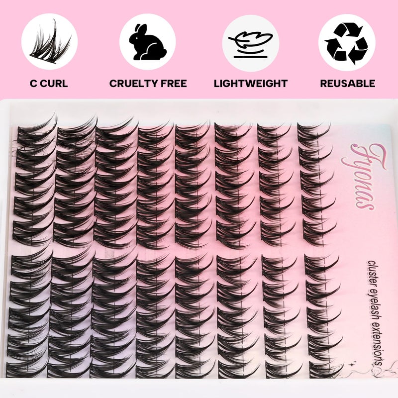 Fyonas Lash Clusters Kit Manga Eyelash Clusters Spiky Lash Extension Kit 80Pcs C Curl Natural Cluster Eyelash Extensions with Waterproof Lash Glue and Tweezers DIY at Home (Cutey Kit-A) - Image 4