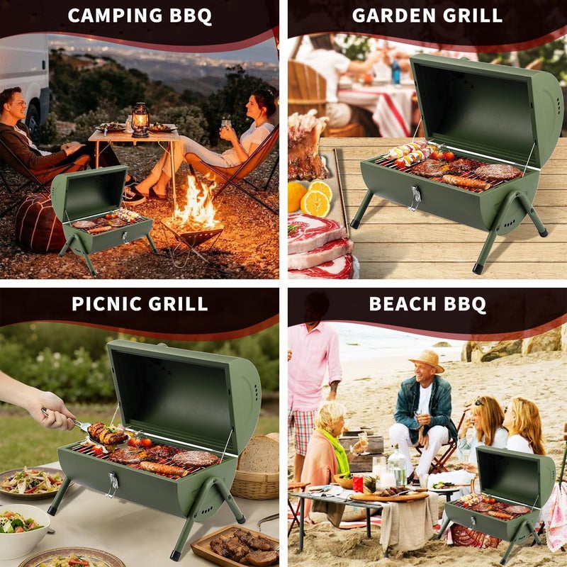 DNKMOR Portable Charcoal Grill, Tabletop Outdoor Barbecue Smoker, Small BBQ Grill for Outdoor Cooking Backyard Camping Picnics Beach by DNKMOR GREEN - Image 5