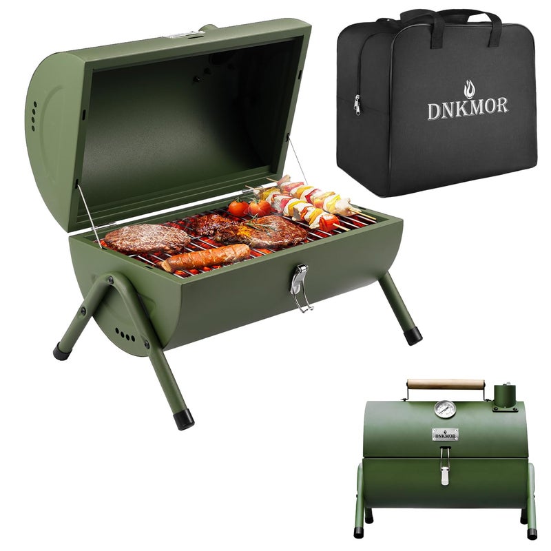DNKMOR Portable Charcoal Grill, Tabletop Outdoor Barbecue Smoker, Small BBQ Grill for Outdoor Cooking Backyard Camping Picnics Beach by DNKMOR GREEN - Image 1
