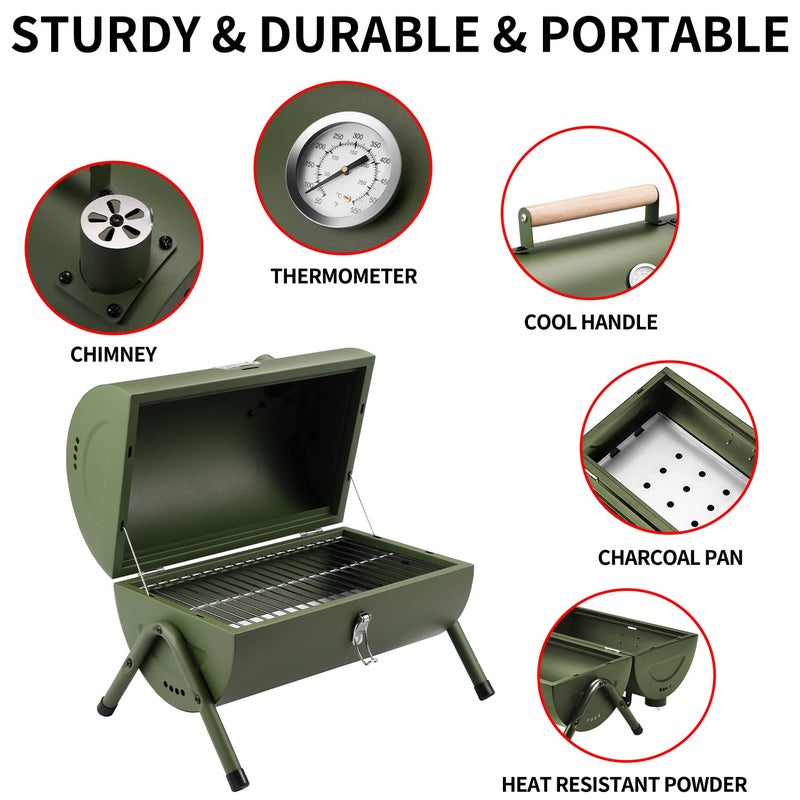 DNKMOR Portable Charcoal Grill, Tabletop Outdoor Barbecue Smoker, Small BBQ Grill for Outdoor Cooking Backyard Camping Picnics Beach by DNKMOR GREEN - Image 4