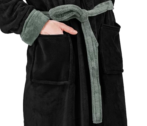 NY Threads Mens Robe, Luxury Plush Fleece Mens Bathrobe, Spa Bath Robe for Men, Small-Medium, Black Steel Grey - Image 5