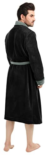 NY Threads Mens Robe, Luxury Plush Fleece Mens Bathrobe, Spa Bath Robe for Men, Small-Medium, Black Steel Grey - Image 3