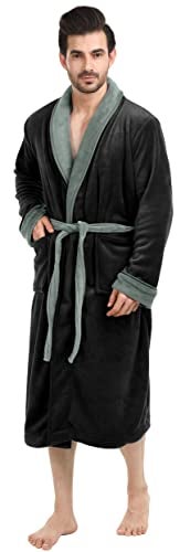 NY Threads Mens Robe, Luxury Plush Fleece Mens Bathrobe, Spa Bath Robe for Men, Small-Medium, Black Steel Grey - Image 2