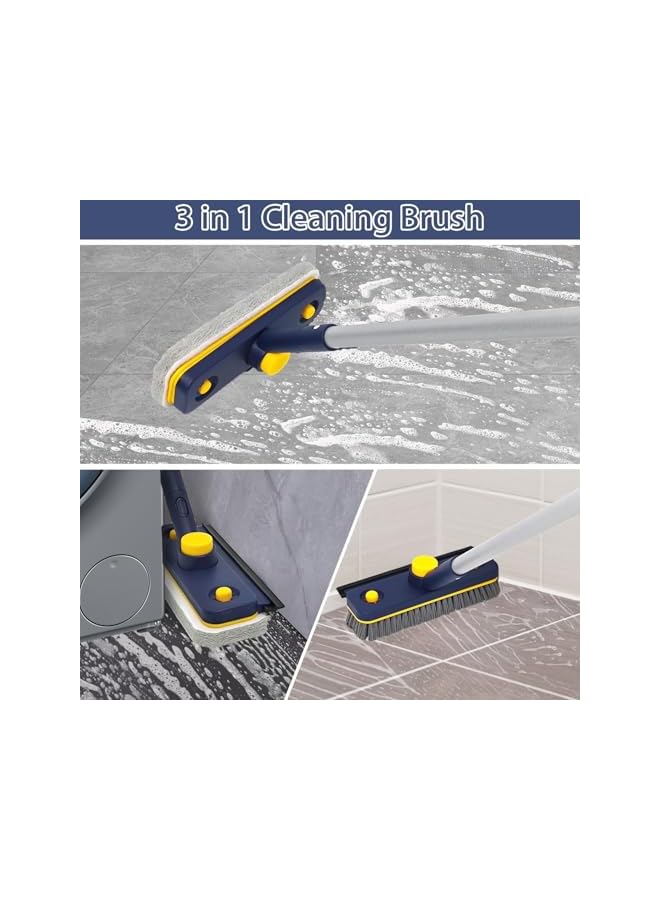 promass Cleaning Brush,Bathroom Brush Cleaner Floor,3 in 1 Floor Scrubber Brush with Long Handle,Shower Tub Tile Scrub and Squeegee for Cleaning Bathtub, Bathroom, Sink, Wall, Glass, Patio, Garage - Image 2
