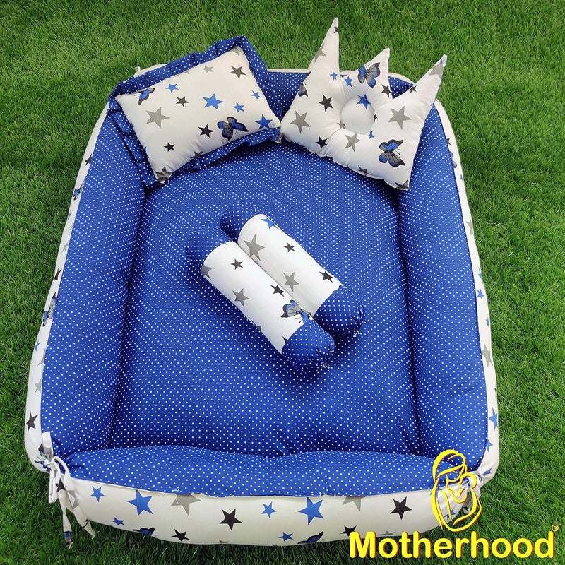 MOTHERHOOD MOTHERHOOD 1 Box Baby Tub Bed with 1 Baby Cradle Hammock 1 Large Baby Blanket 1 Baby Mattress and 4 pc Baby Pillow Luxury Baby Mattress Bed Sleeper Bedding Set coSleeper Blue - Image 5