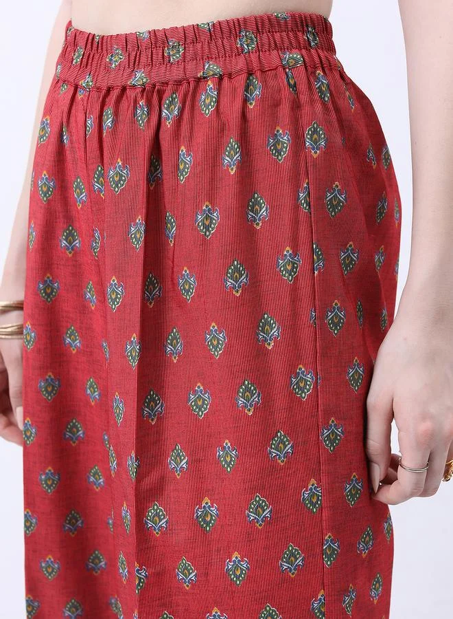 Vishudh Vishudh Red Floral Printed Kurta Set with Palazzo Pants and Dupatta