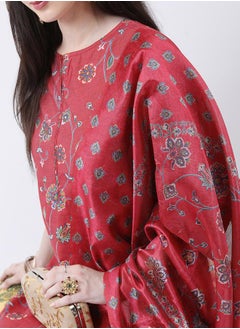 Vishudh Red Floral Printed Kurta Set with Palazzo Pants and Dupatta  - Image 5