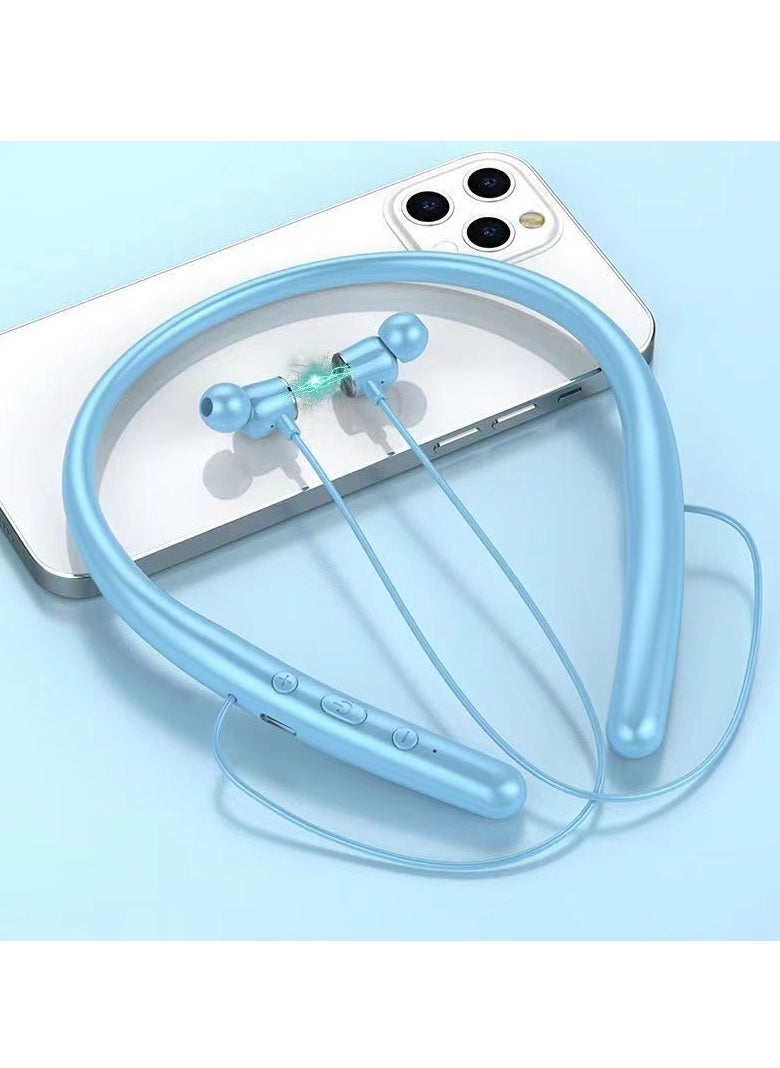 Generic - New neck-mounted Bluetooth ultra-long battery life earphones hanging neck sports wireless Bluetooth earphones (blue) - Image 1