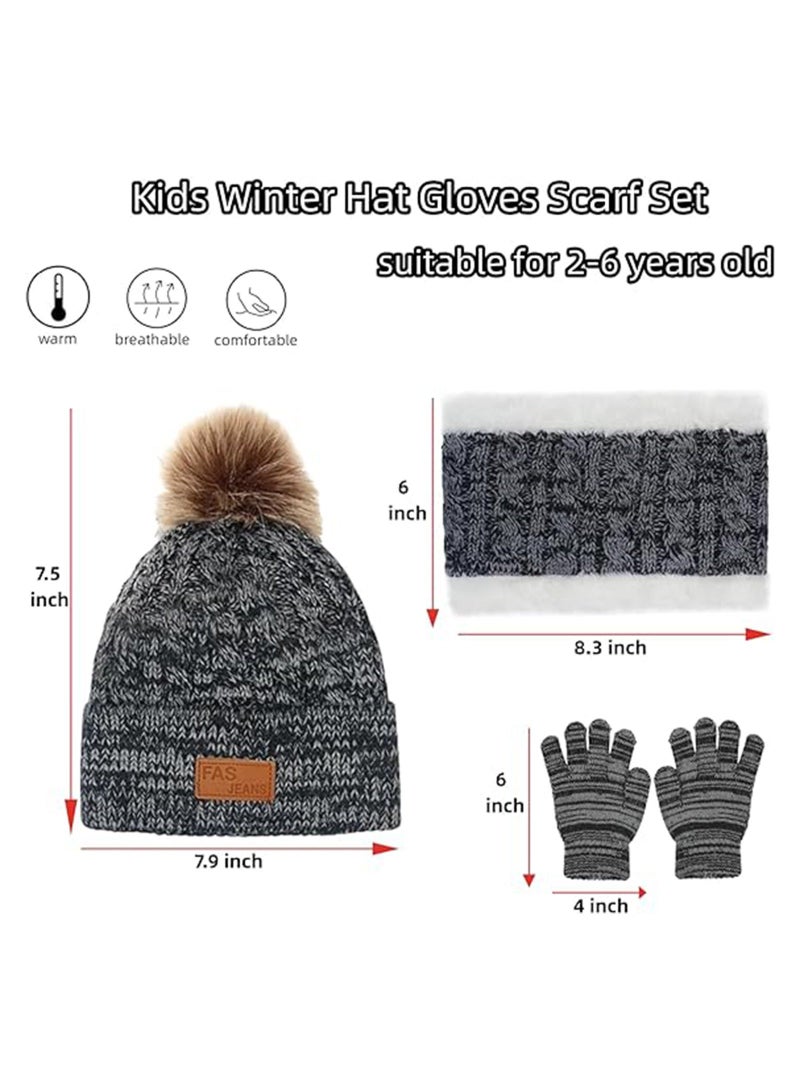 Y&D Kids Winter Beanie Hat Scarf Gloves Set for 2-6 Years Old, Toddler Knit Neck Warmer with Fleece Lined, Grey - Image 5