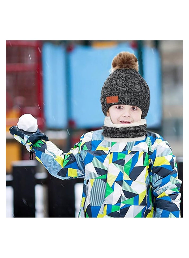 Y&D Kids Winter Beanie Hat Scarf Gloves Set for 2-6 Years Old, Toddler Knit Neck Warmer with Fleece Lined, Grey - Image 2