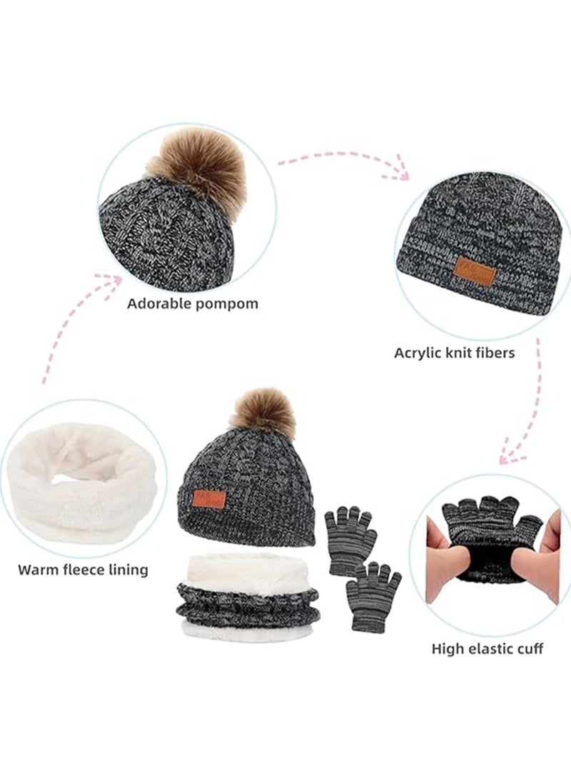 Y&D Kids Winter Beanie Hat Scarf Gloves Set for 2-6 Years Old, Toddler Knit Neck Warmer with Fleece Lined, Grey - Image 4