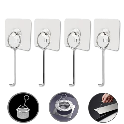 DWGEPT Drain Lifing Hooks for Shower,Drain Key,Linear Drain Removal Tool,Drain Grate Removal Clean Extractor Tool,Clean Hair Catcher Plug,Sink Strainer,Adhesive Hook 4Pcs - Image 2