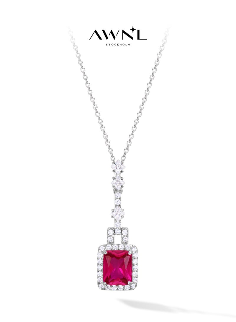 AWNL Crimson Mirage Women's Necklace - Pendant with Red CZ Diamond and Sterling Silver, Middle East Exclusive Collection - Image 1