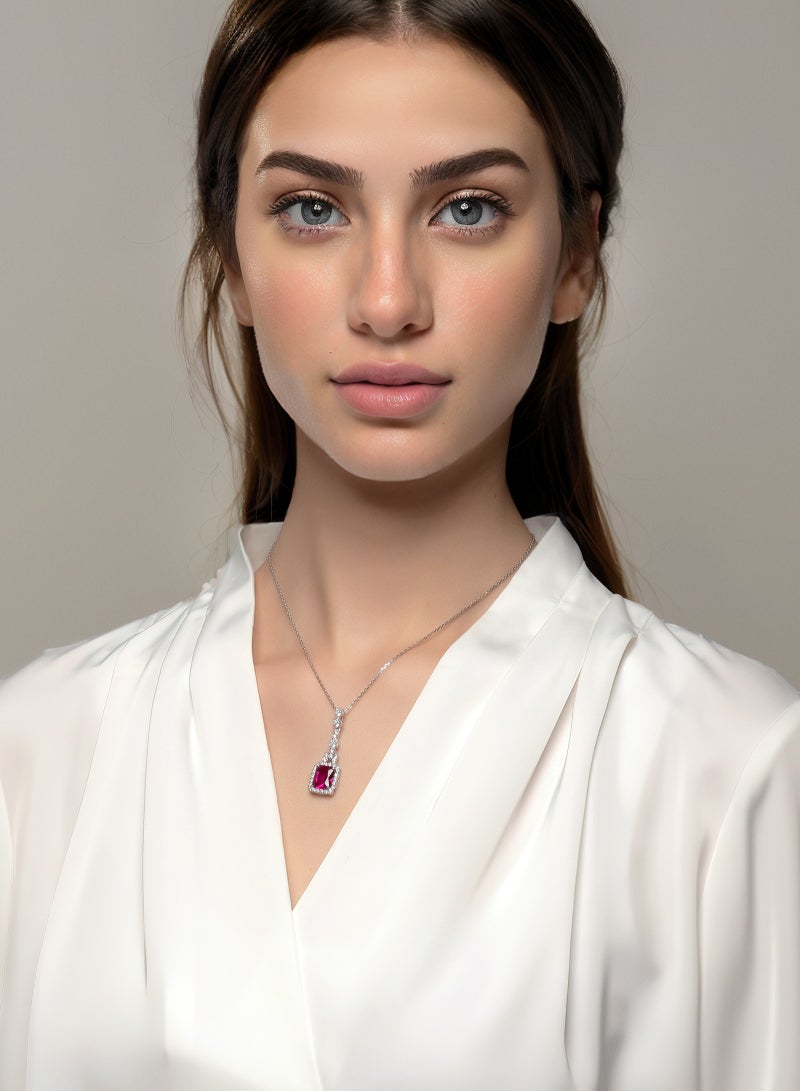AWNL Crimson Mirage Women's Necklace - Pendant with Red CZ Diamond and Sterling Silver, Middle East Exclusive Collection - Image 2