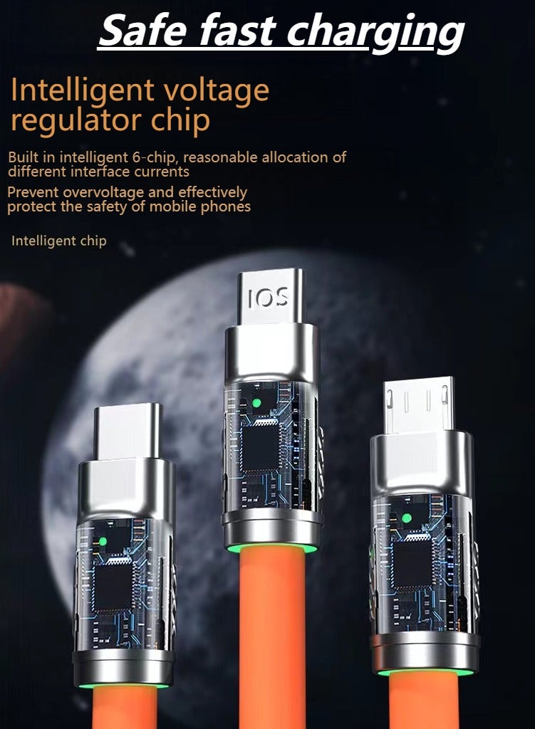 Hurricane 120W Zinc-Alloy Triple-Port Fast Charging Data Cable (120W Fast Charging Cable / 3-in-1 Charging Cable / Zinc-Alloy Data Cable / Type-C Multi-Port Cable) - Image 4