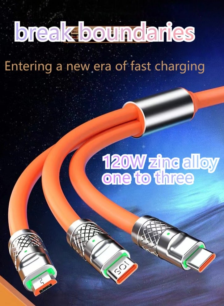 Hurricane 120W Zinc-Alloy Triple-Port Fast Charging Data Cable (120W Fast Charging Cable / 3-in-1 Charging Cable / Zinc-Alloy Data Cable / Type-C Multi-Port Cable) - Image 1
