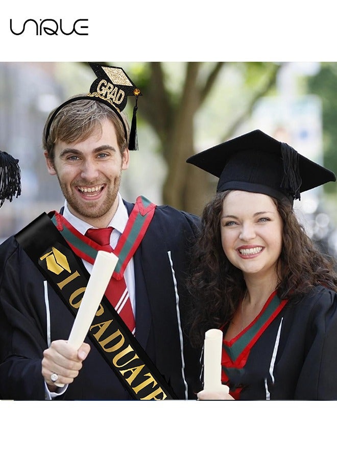 Unique 2Pcs Graduation Headband and Shoulder Straps for Congrats Grad Party Supplies Bachelor Cap Headband with Doctoral Hat Black Sash Satin Tassels Tiaras for Graduation Party Dress up Photo  - Image 4