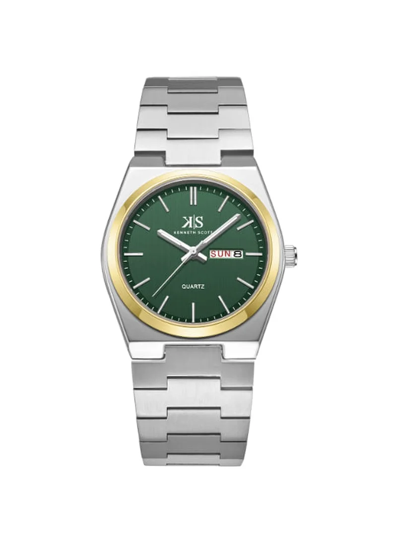 KENNETH SCOTT Kenneth Scott K24011-TBSH Men's Analog Display Watch & Stainless Steel Strap Silver