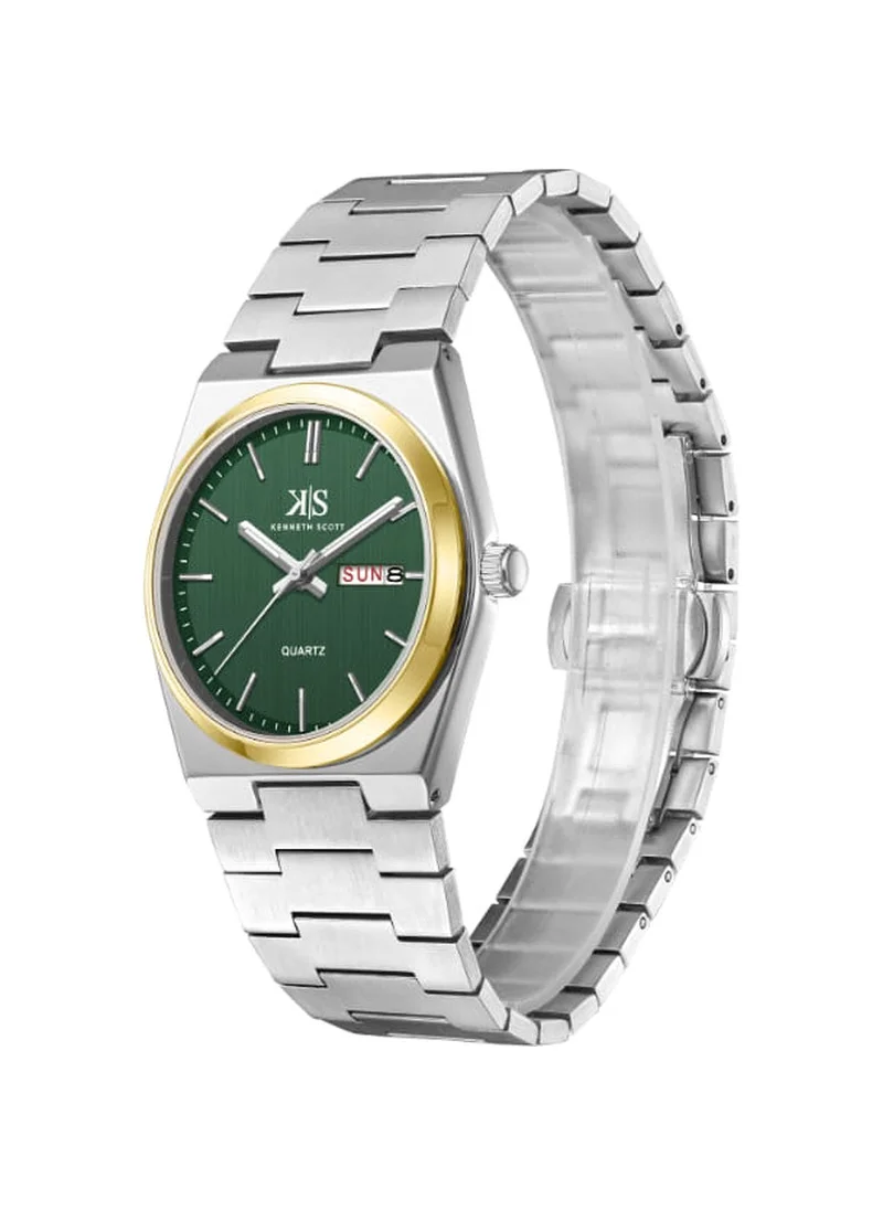 KENNETH SCOTT Kenneth Scott K24011-TBSH Men's Analog Display Watch & Stainless Steel Strap Silver