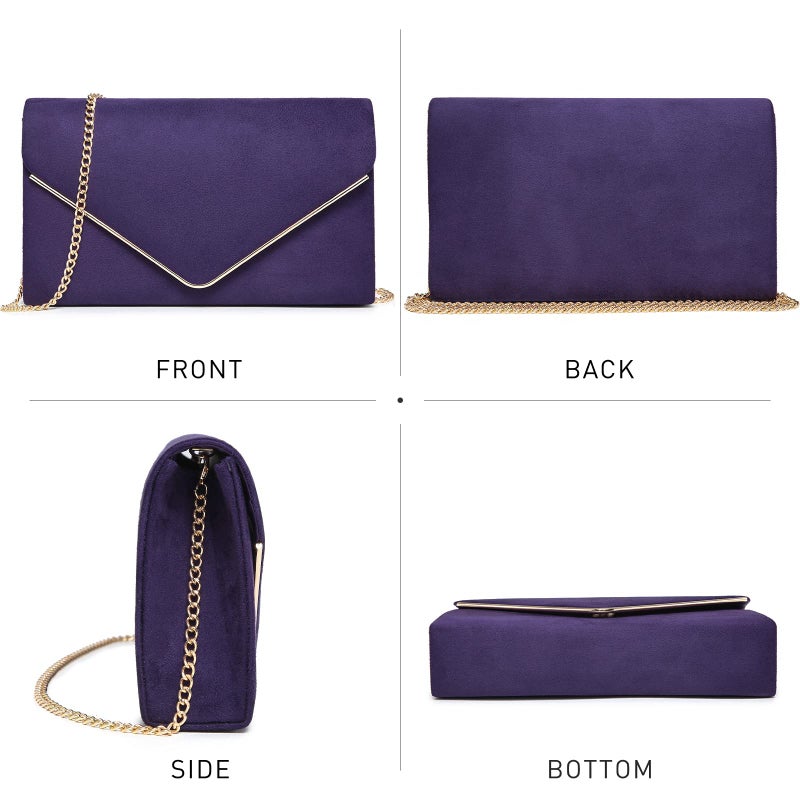 Dasein Ladies' Velvet Evening Clutch Handbag Formal Party Clutch For Women With Chain Strap (Purple) - Image 3