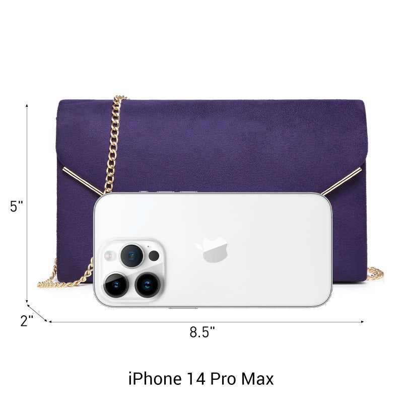 Dasein Ladies' Velvet Evening Clutch Handbag Formal Party Clutch For Women With Chain Strap (Purple) - Image 4