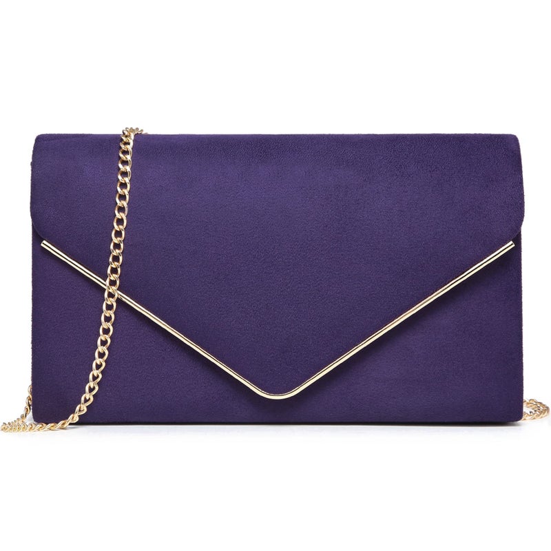 Dasein Ladies' Velvet Evening Clutch Handbag Formal Party Clutch For Women With Chain Strap (Purple) - Image 1