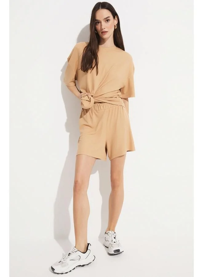 JUNE June Women's Viscose Blend Ribbed T-Shirt and Shorts Knit Set