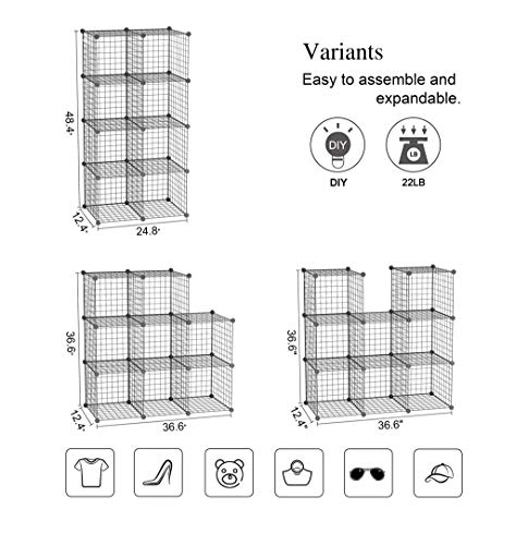 C&AHOME Wire Cube Storage, 8-Cube Organizer Metal C Grids Storage, Storage Bins Shelving, Modular Book Shelf, DIY Closet Cabinet Ideal for Living Room, Home, Office 24.8" L x 12.4" W x 48.4" H Black - Image 5