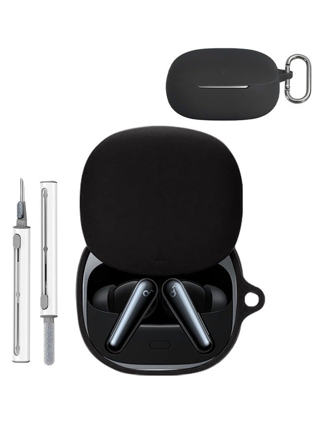SJet for Liberty 5 Case Cover with Cleaner Kit, Soft Silicone Protective Case for Anker Soundcore Liberty 5 Case Keychain (Black)