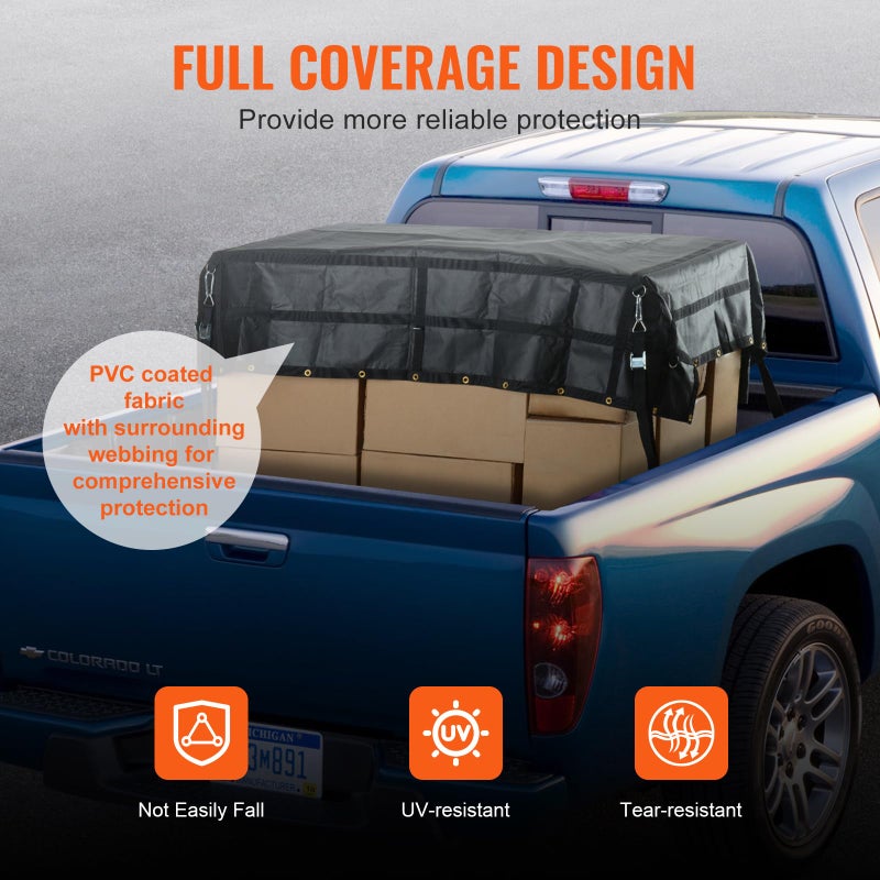 VEVOR Waterproof Cargo Net, 96 in x 81 in, Heavy Duty Truck Cargo Net-(WLL) 700lbs, 4 Adjustable Straps with Carabiners & S-Hooks, Truck Bed Cover for Trailer, Pickup, Boat, Jeep, SUV 6.75' x 8' - Image 4