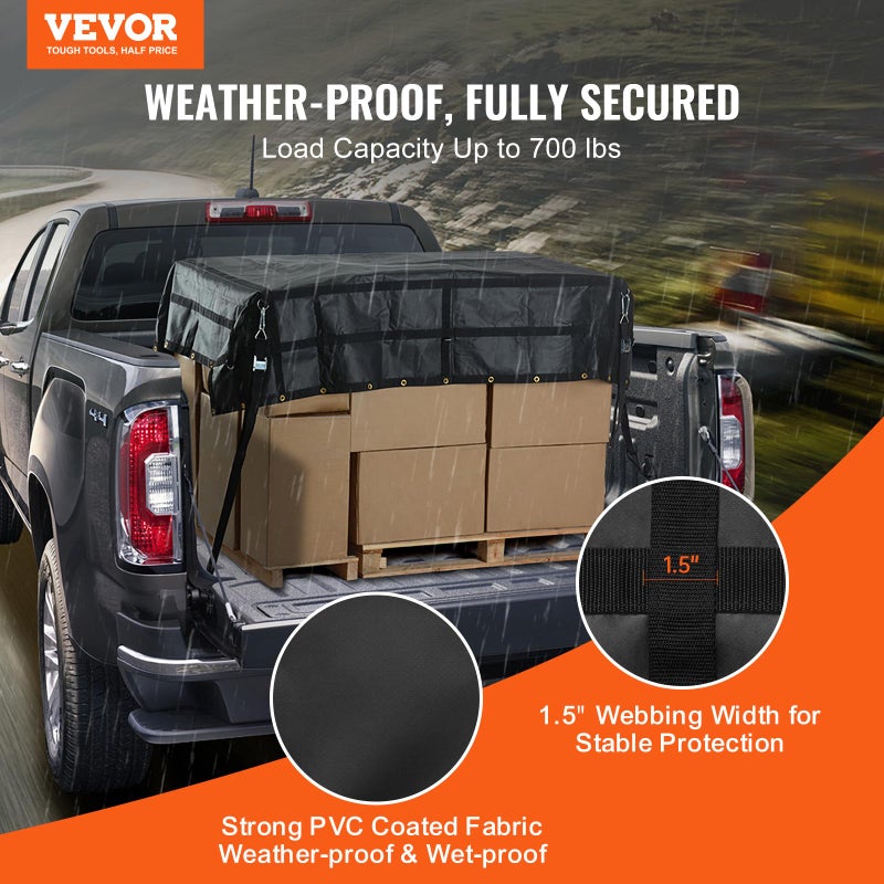 VEVOR Waterproof Cargo Net, 96 in x 81 in, Heavy Duty Truck Cargo Net-(WLL) 700lbs, 4 Adjustable Straps with Carabiners & S-Hooks, Truck Bed Cover for Trailer, Pickup, Boat, Jeep, SUV 6.75' x 8' - Image 2