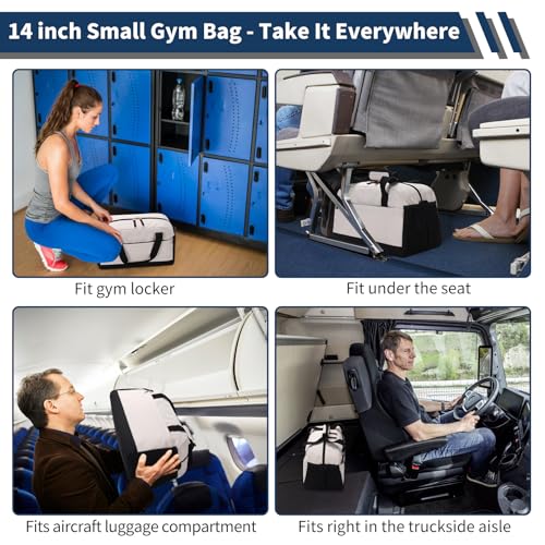 THSOGO Small Gym Bag with Wet Pocket 14 inch Mini Duffle Bag for Men Women Lightweight Carry On Bag for Travel Sport Beige - Image 3