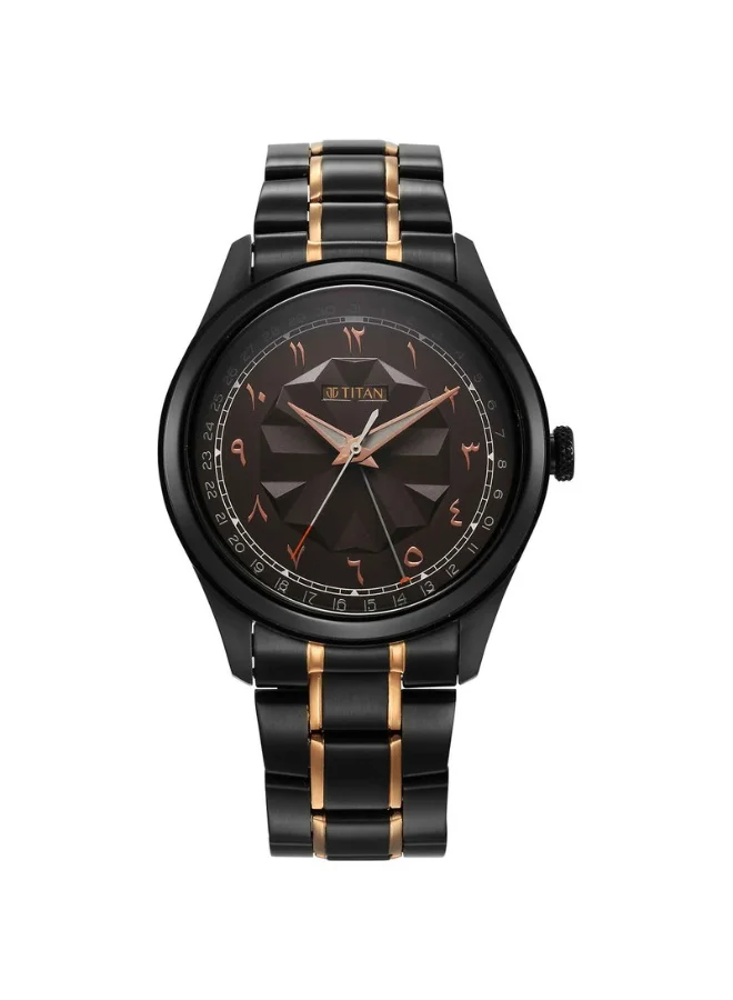 تيتان Quartz Analog Black Dial Two Toned Black & Rose Gold Stainless Steel Strap Watch for Men - 1805KM09