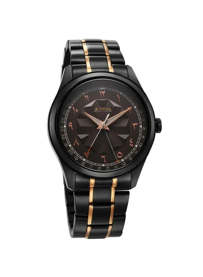 تيتان Quartz Analog Black Dial Two Toned Black & Rose Gold Stainless Steel Strap Watch for Men - 1805KM09