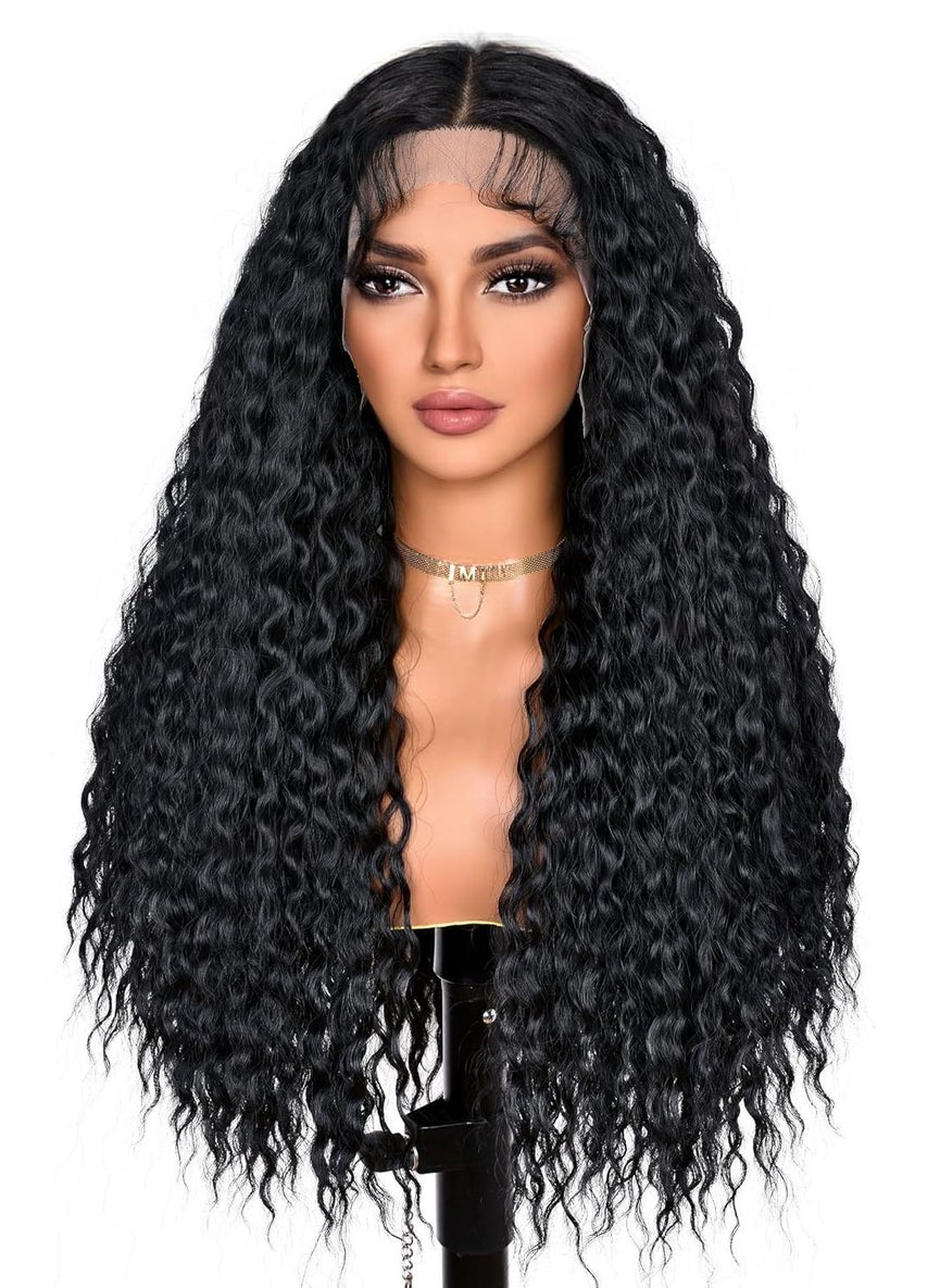 ANNISOUL - ANNISOUL Black Long Curly Lace Front Wigs for Black Women Deep Wave Lace Front Wig 13x4 HD Transparent Lace Water Wave Frontal Wig Glueless Synthetic Hair Pre Plucked with Baby Hair Natural Hairline - Image 1