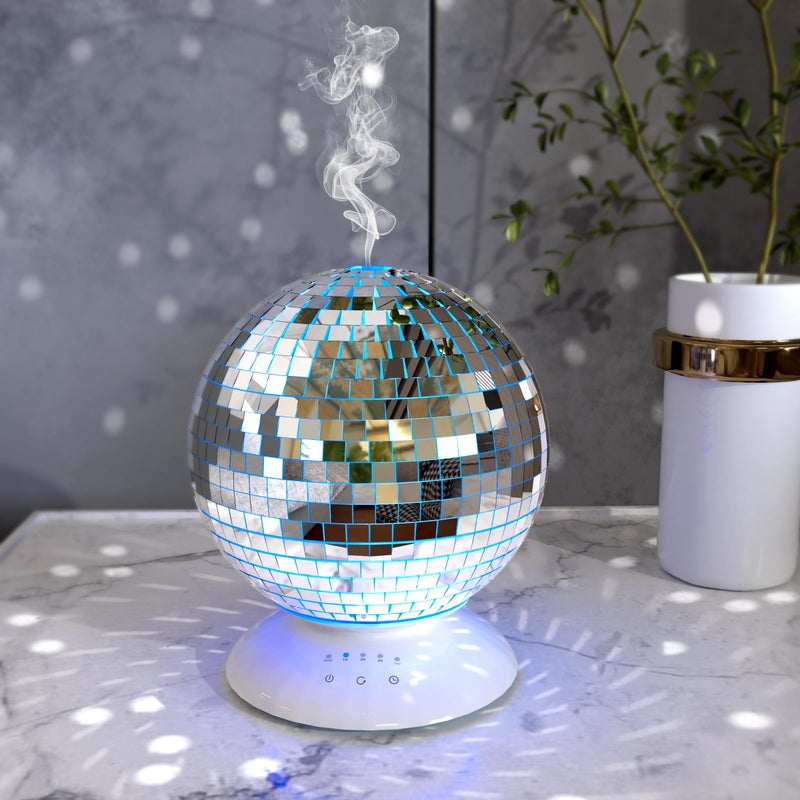 Mirror Essential Oil Diffuser Rotating 14 Ligth Modes 4 Timer Setting Aromatherapy Diffuser Cute Home Disco Decor Great Decoration and Accessories for Disco Party Room Office