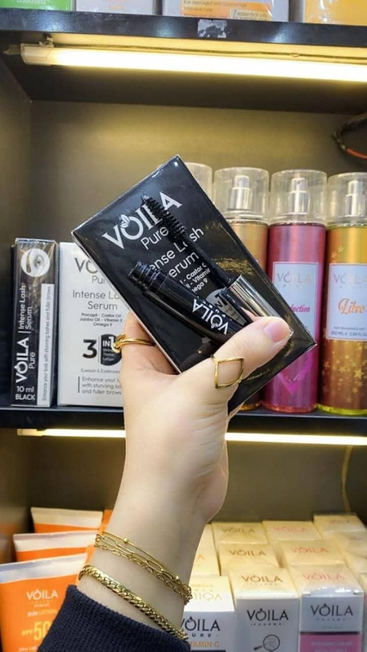 Voala Eyelash and Eyebrow Serum 3 in 1 with Castor Oil & Jojoba & Vitamin E - Black - 10ml