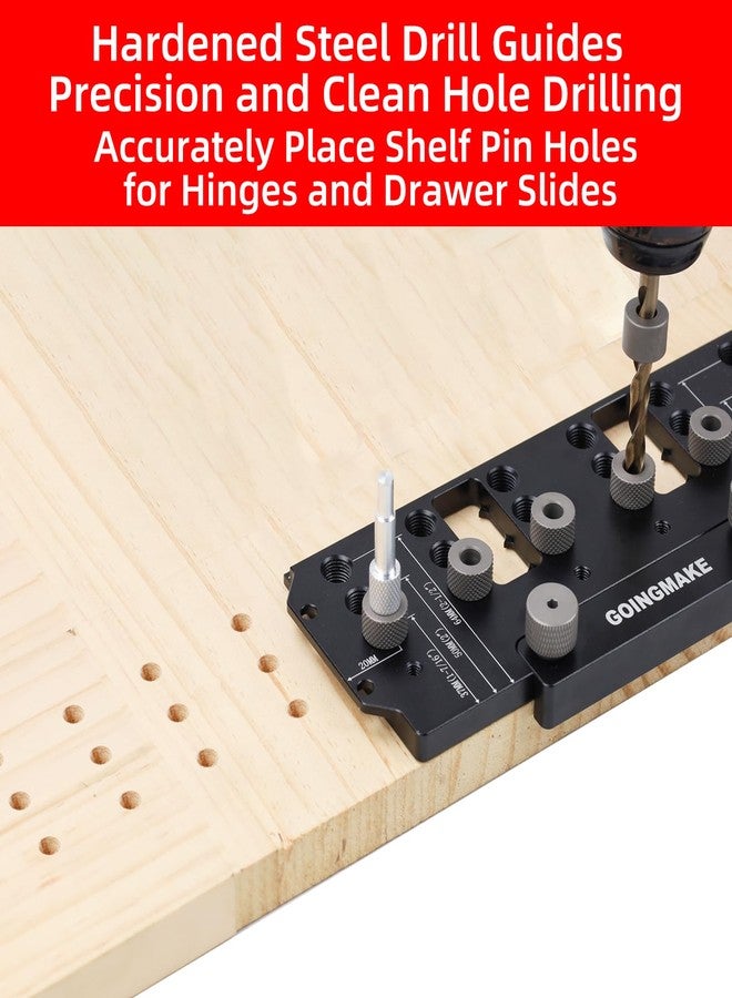 GOINGMAKE Shelf Pin Jig 1/4" and 5mm, Spliceable All Metal Cabinet Hardware Shelf Pin Drilling Jig, Woodworking Drill Guide for Straight Holes for Wobble-Free Shelves - Image 4