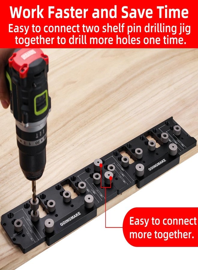 GOINGMAKE Shelf Pin Jig 1/4" and 5mm, Spliceable All Metal Cabinet Hardware Shelf Pin Drilling Jig, Woodworking Drill Guide for Straight Holes for Wobble-Free Shelves - Image 5