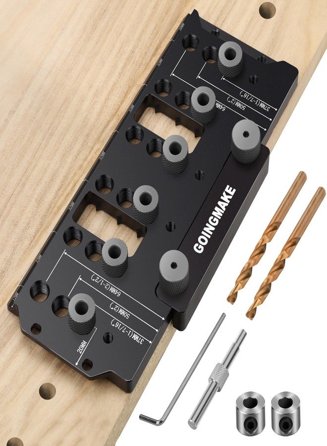 GOINGMAKE Shelf Pin Jig 1/4" and 5mm, Spliceable All Metal Cabinet Hardware Shelf Pin Drilling Jig, Woodworking Drill Guide for Straight Holes for Wobble-Free Shelves - Image 1