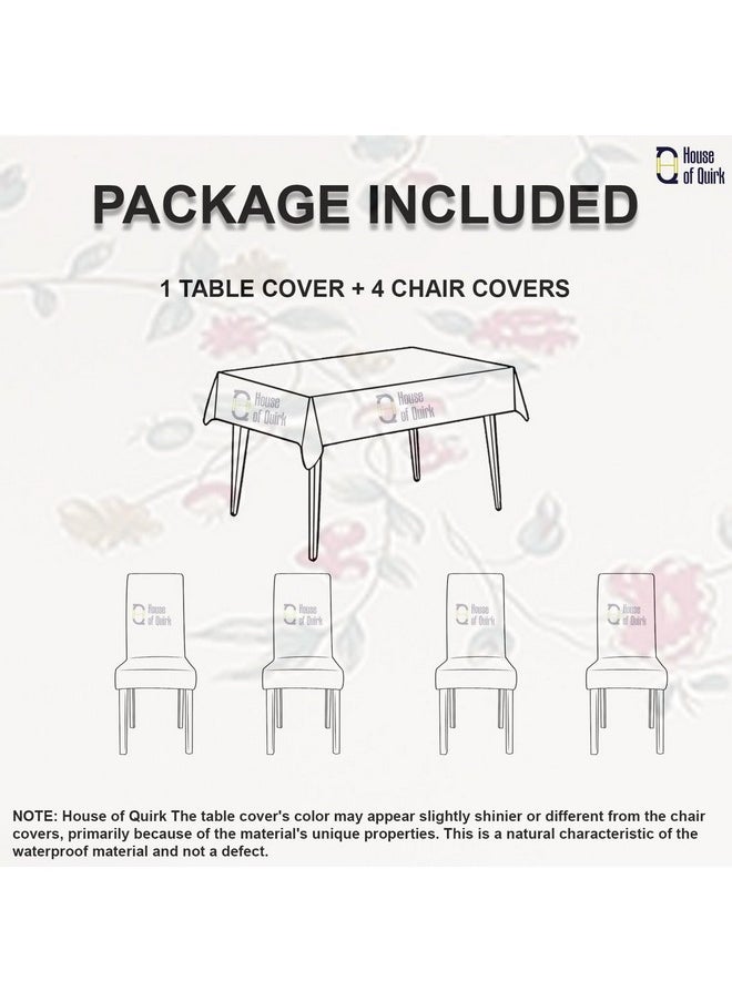 HOUSE OF QUIRK - House of Quirk Dining Chair Cover with Table Covers for Kitchen Waterproof Dining Table Cloth (Beige Tulip, 1 Table Cover + 4 Chair Cover) - Image 1