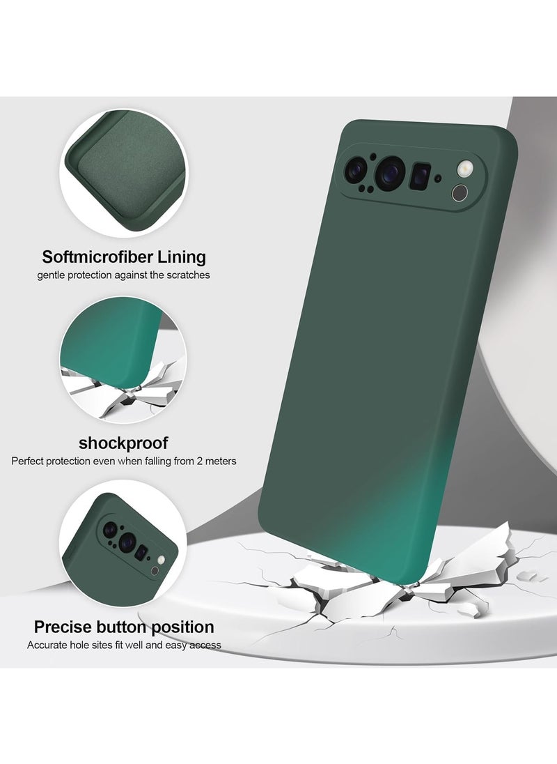 Google Pixel 9 Pro Liquid Gel Rubber Bumper Case with Soft Microfiber Lining Cushion Slim Hard Shell Shockproof Protective Cover for Google Pixel 9 Pro 5G 2024 Green  - Image 2