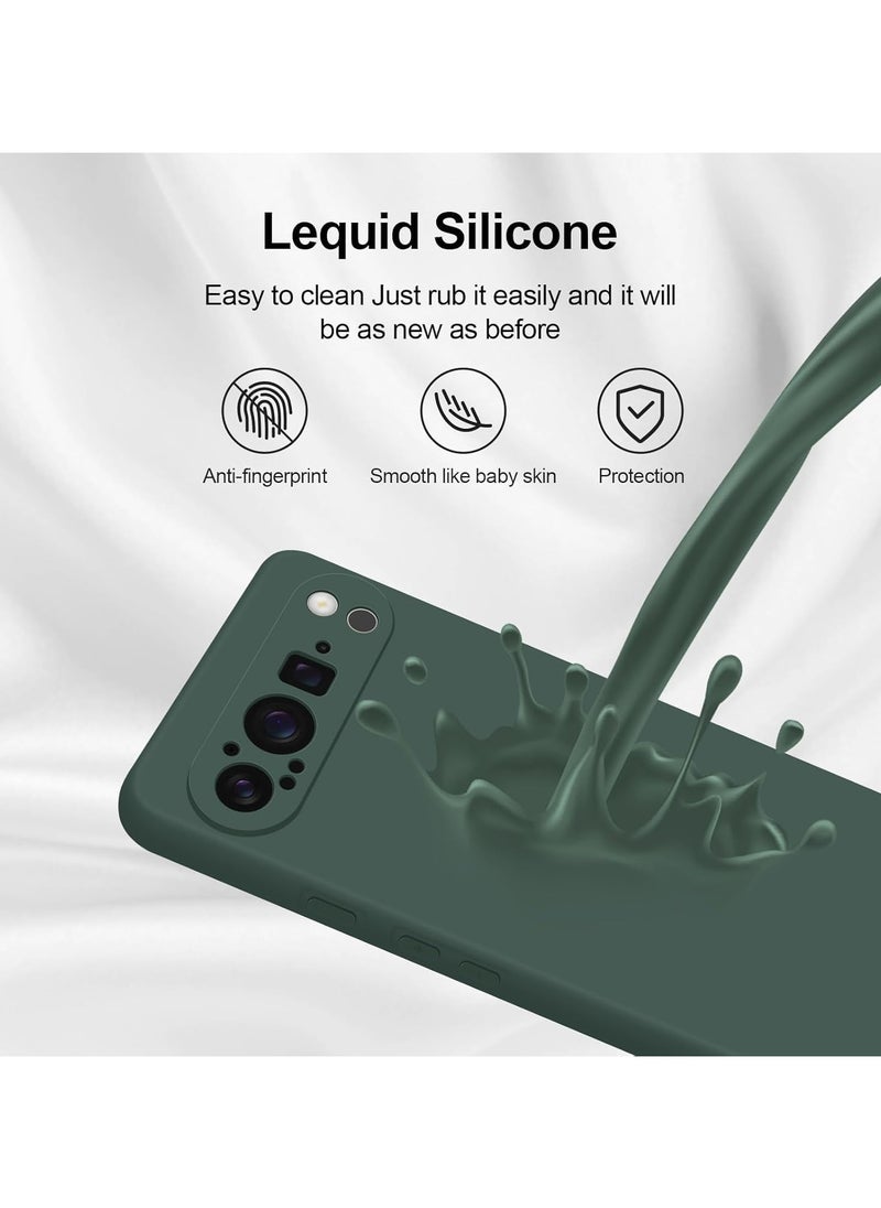 Google Pixel 9 Pro Liquid Gel Rubber Bumper Case with Soft Microfiber Lining Cushion Slim Hard Shell Shockproof Protective Cover for Google Pixel 9 Pro 5G 2024 Green  - Image 4
