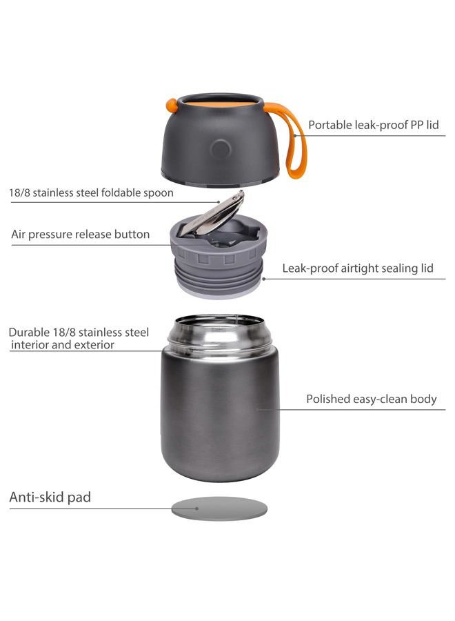 MAXSO Soup Thermo for Hot & Cold Food for Adults Kids, 17 oz Vacuum Insulated Steel Lunch Container Bento Box with Spoon, Leakproof Thermal Food Jar for School Office Travel - Grey - Image 3