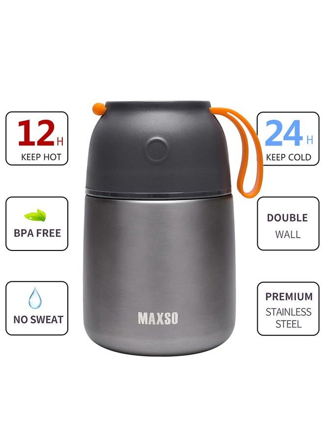 MAXSO Soup Thermo for Hot & Cold Food for Adults Kids, 17 oz Vacuum Insulated Steel Lunch Container Bento Box with Spoon, Leakproof Thermal Food Jar for School Office Travel - Grey - Image 4